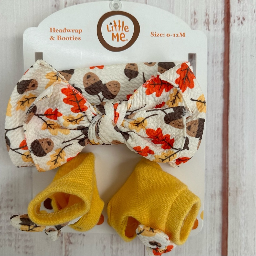 Little me acorn leaves printed Headwrap and booties size 0-12m